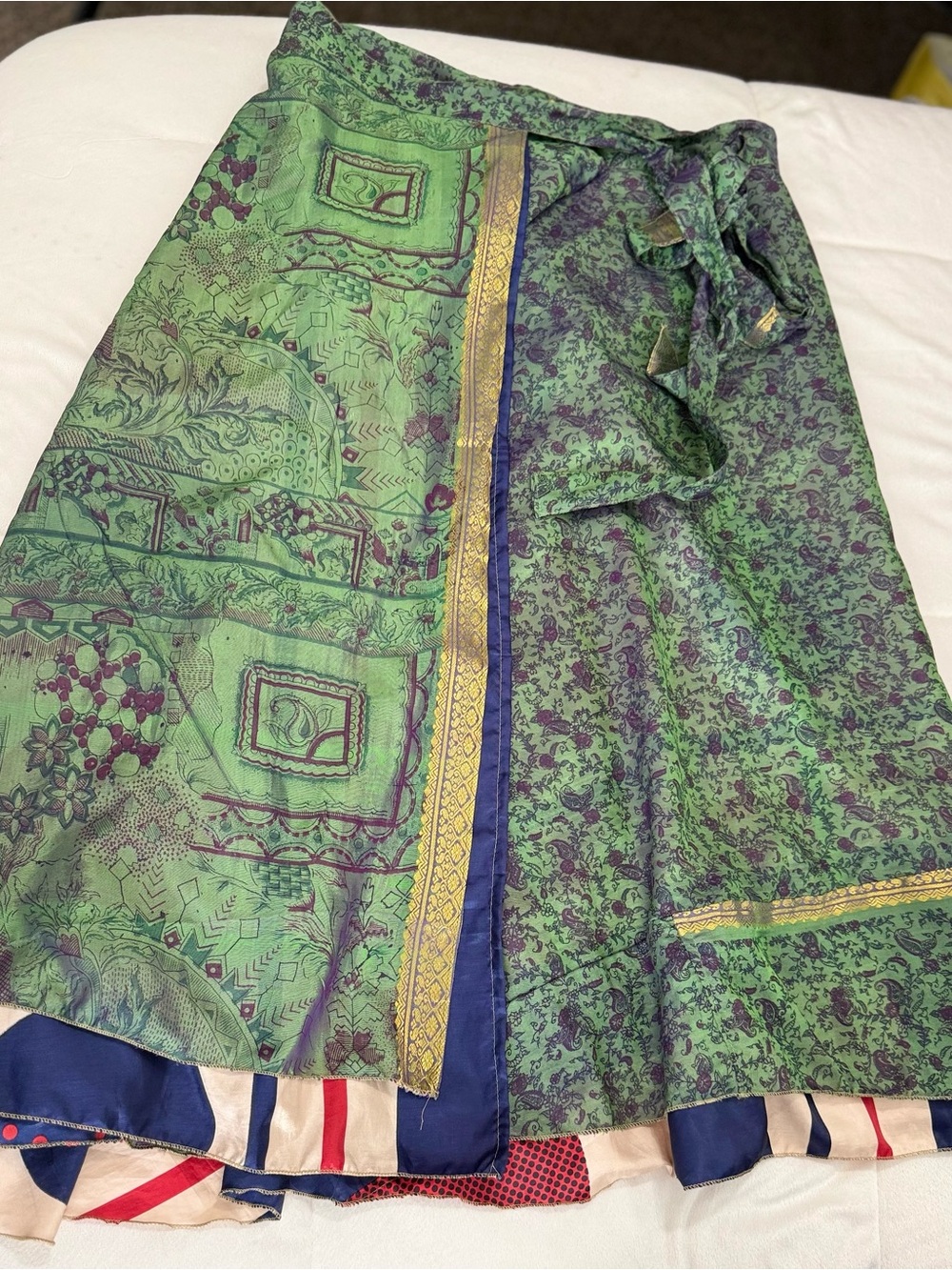 Reversible Boho Wrap Maxi Skirt Green Paisley & Polka Dot XL - Picture 8 of 8